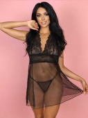 Эротическая прозрачная комбинация с кружевным верхом и обнаженной спинкой «Castalia» размер L/XL