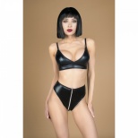 Комплект лиф и трусики из ткани с эффектом мокрой кожи, цвет черный, размер S/M  Le Frivole 