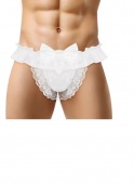 Трусы-брифы мужские с цветочным кружевом, стринги с бантом белые(M)
