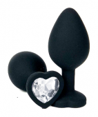 Анальная пробка "Vandersex" силикон, кристалл в ассортимете , сердце M, Black