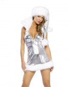 Серебрянный костюм новогодний (платье с воротником+шапка)