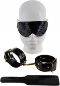 Комплект Бондажа Fetish Fantasy Gold: оковы, маска, шлепалка, черный