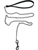 Поводок, кожа, чёрный, цепь 800 мм