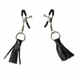 Зажимы на соски с черными кожаными кисточками Party Hard Sweet Escape, серебристые