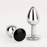 Серебристая анальная втулочка с черным кристаллом - 7 см., Сима Ленд 5215656