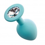 Анальная пробка с белым кристаллом Gamma, аквамарин - S