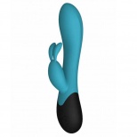 Вибратор с функцией нагрева и клиторальным стимулятором-кроликом Gemini, бирюзовый