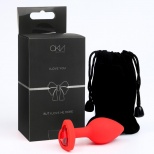 Анальная пробка Оки-Чпоки, с кристаллом Сердце, Soft силикон, 28 х 75 мм, красный