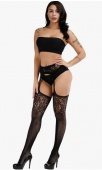 Чулки CHP-816 с кружевной резинкой и поясом черные