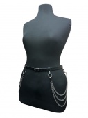 Ремень кожаный черный Sexy Arsenal с парными цепочками [300-25]