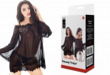 Пеньюар "Evelyn" черный прозрачный с открытыми плечами S/M