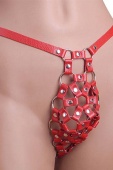 ТРУСЫ МУЖСКИЕ КРАСНЫЕ С КЛЁПКАМИ КОЖА МЕТАЛЛ "SITABELLA" BDSM 