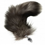 Анальная втулка металлическая с черным хвостом из натурального меха Джага-Джага 503-02