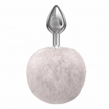 Анальная пробка с белым хвостом-пуховкой Diamond Twinkle White, серебристая