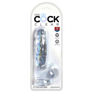 Фаллоимитатор с мошонкой на присоске King Cock Clear 6 Cock with Balls, прозрачный