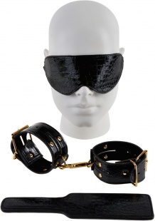 Комплект Бондажа Fetish Fantasy Gold: оковы, маска, шлепалка, черный