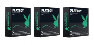 Презервативы Playboy 3 в 1 плотнооблегающие с ребристой и точечной поверхностью, 3 шт.