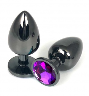 Анальная пробка "Vander" металл, фиолетовый кристалл M, Чёрный