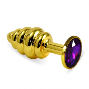 Анальнная пробка "Vandersex"металл,рельеф ,синий кристал S Gold