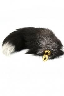 Анальная пробка c хвостом из натурально меха golden