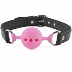 Кляп с оригинальным кожаным ремешком и розовым шариком 3391-1