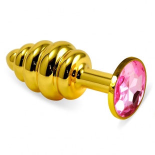 Анальнная пробка "Vandersex"металл,рельеф ,светло розовый кристал S Gold