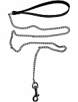 Поводок, кожа, чёрный, цепь 800 мм