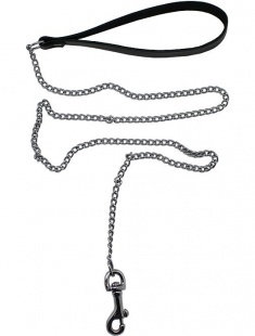 Поводок, кожа, чёрный, цепь 800 мм