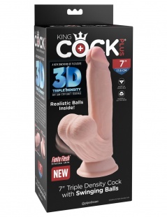 Фаллоимитатор на присоске King Cock Plus 7 Triple Density с подвижной мошонкой