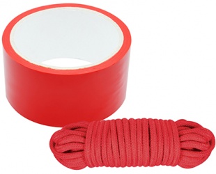 Комлект лента для боднажа и верёвка, красные