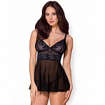 Эротичная сорочка бэби-долл черная с кружевом  S/M