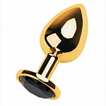 Большая золотистая анальная втулка с черным кристаллом