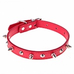 Чокер 5 шипов красный натуральная кожа