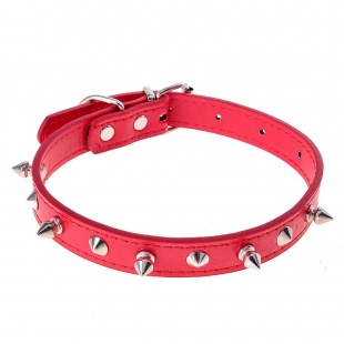 Чокер 5 шипов красный натуральная кожа