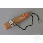 ПОВОДОК ДЛЯ ПЕНИСА БЕЛЫЙ КОЖА МЕТАЛЛ 