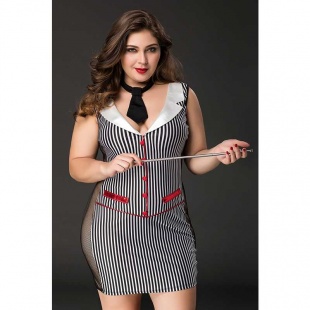 Костюм учительницы Candy Girl Tara (платье, стринги, галстук, указка) черно-белый, 2XL