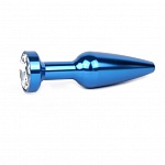 Удлиненная коническая гладкая синияя анальная втулка с прозрачным кристаллом - 11,3 см.