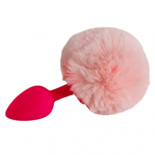 Пробка "Vandersex" красная с розовым заячьим хвостом, S