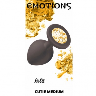 Анальная пробка Emotions Cutie с золотым кристаллом, черная, M
