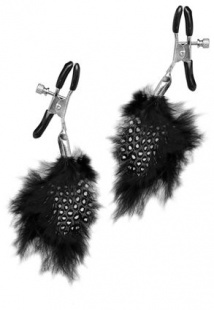 Зажимы на соски Feather NIpple Clamps с украшением из меха черные