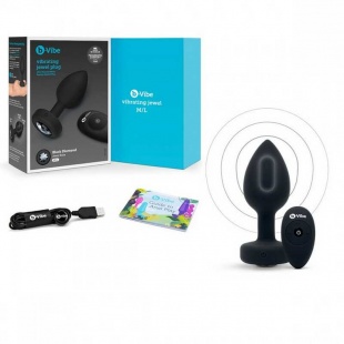 Вибропробка с розовым стразом на пульте ДУ Vibrating Jewel Plug, черная - M/L