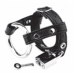 Кольцо на пенис с креплением за мошонку, черное