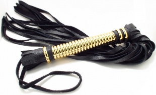 ПЛЕТКА ИЗ НАТУРАЛЬНОЙ КОЖИ И МЕТАЛЛА ЗОЛОТО BDSM АРСЕНАЛ