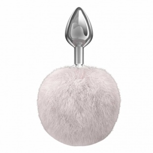 Анальная пробка с белым хвостом-пуховкой Diamond Twinkle White, серебристая
