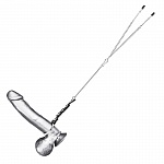 Кольцо на член с зажимами для сосков, серебристое