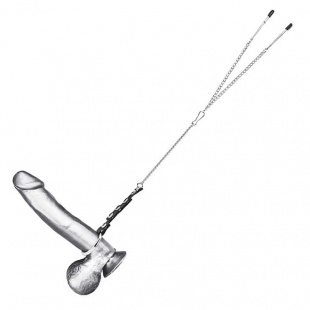 Кольцо на член с зажимами для сосков, серебристое