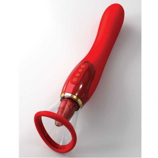 Двухсторонний вибратор с имитатором языка Ultimate Pleasure 24K Gold Luxury Edition, красный