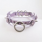 ОШЕЙНИК ПУРПУРНЫЙ С РОЗОЧКАМИ И ШИПАМИ КОЖА МЕТАЛЛ