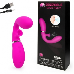 Перезаряжаемый вибромасссажер с вакуумным клиторальным стимулятором «Desirable Magic Finger» 