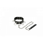 ОШЕЙНИК СРЕДНИЙ С КОЛЬЦАМИ И ПОВОДКОМ ЧЕРНЫЙ ПИКАНТНЫЕ ШТУЧКИ